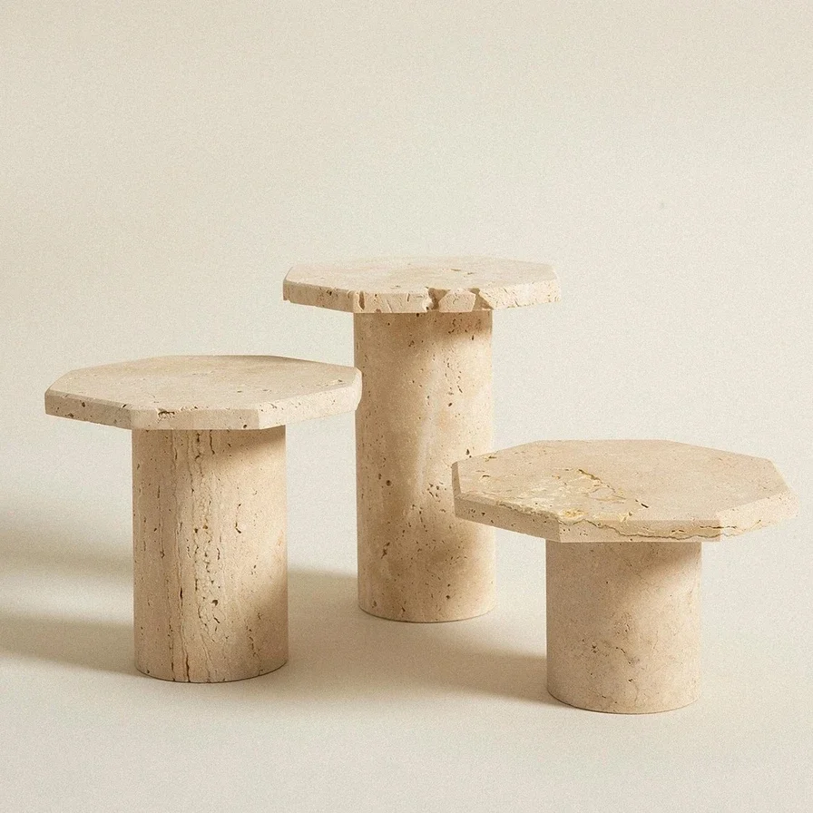 Wholesale Travertine Natural Marble Stand, Octagon Display for Home Hotel Decoration Ornaments