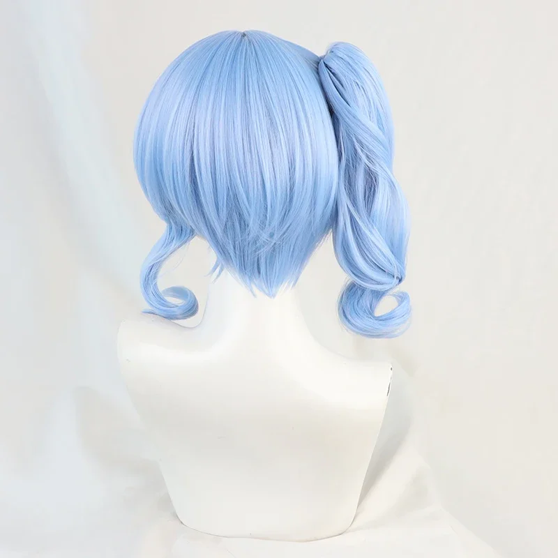 VTuber Hoshimati Suisei Wig Hololive Youtuber Suisui Cosplay Blue Long Curly Ponytail Synthetic Hair Girl Role Play Free Wig Cap