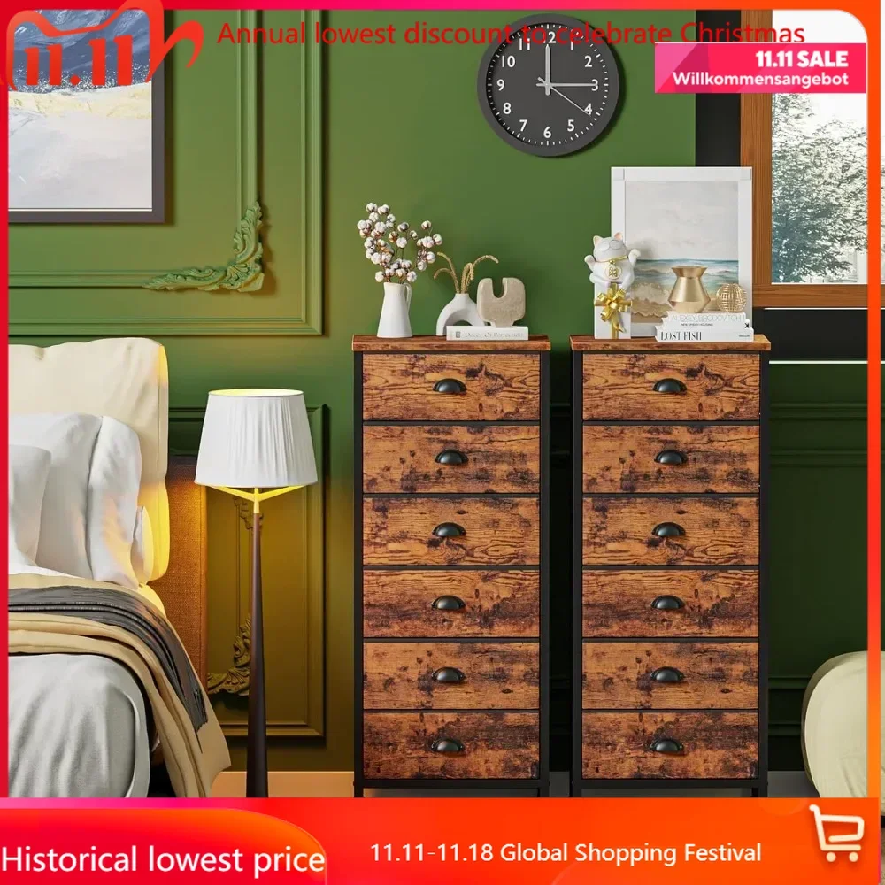 

Tall Dresser with 6 Drawers,Vertical End Table and Nightstand for Bedroom,Industrial Dorm Bedside Furniture