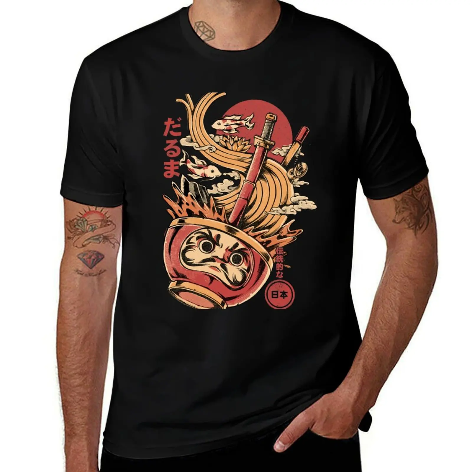 Camiseta Ramen de Daruma, camisetas gráficas para hombre, paquete de camisetas de algodón