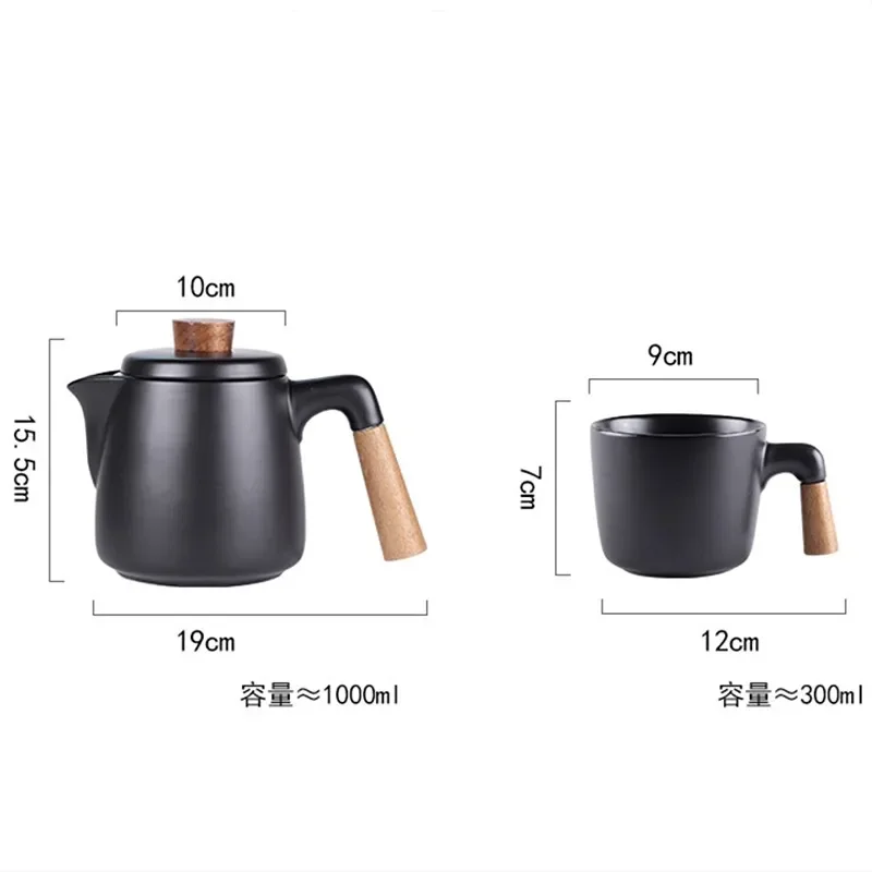 Service à thé japonais créatif, poignée en bois céramique tasse à café de bureau, tasse à café, filtre domestique infuseur à thé, accessoires faits à la main