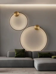 All Copper Minimalist Circular Wall Lamp Living Room Sofa Background Wall Light Luxury Creative Atmosphere Bedroom Bedside Light