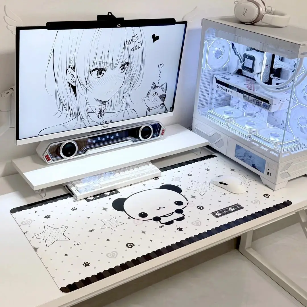 Kawaii Panda Stars PU Leather Desk Pad Protector Non-Slip Large Small Mouse Pad Pc Home &Office Keyboard Mat Laptop Desk Pad