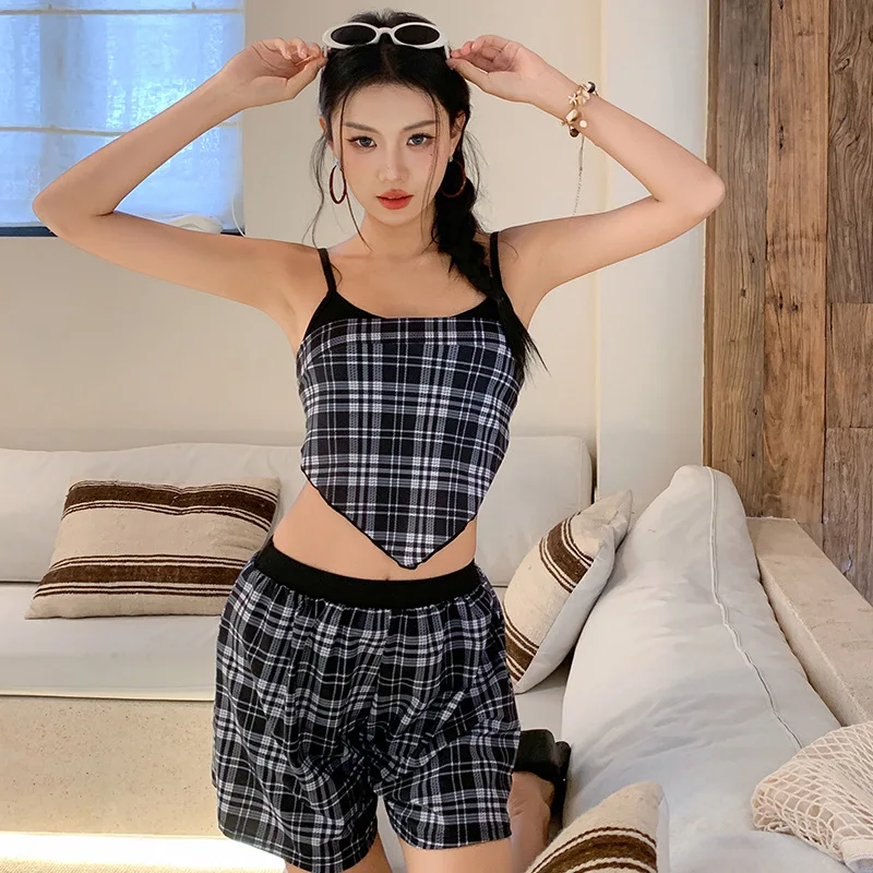 

Swimsuit Women's Bikini Four Piece Set Split Body Slimming 2025 New Hot Spring Grid Swimming Swimwear Push Up Bath Outlet