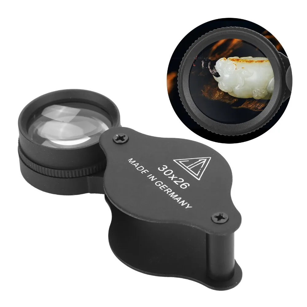 Full Optical Glass Lens 30X Magnifier Illuminated Design Metal Construction Foldable Magnifier Folding Pocket Black Color
