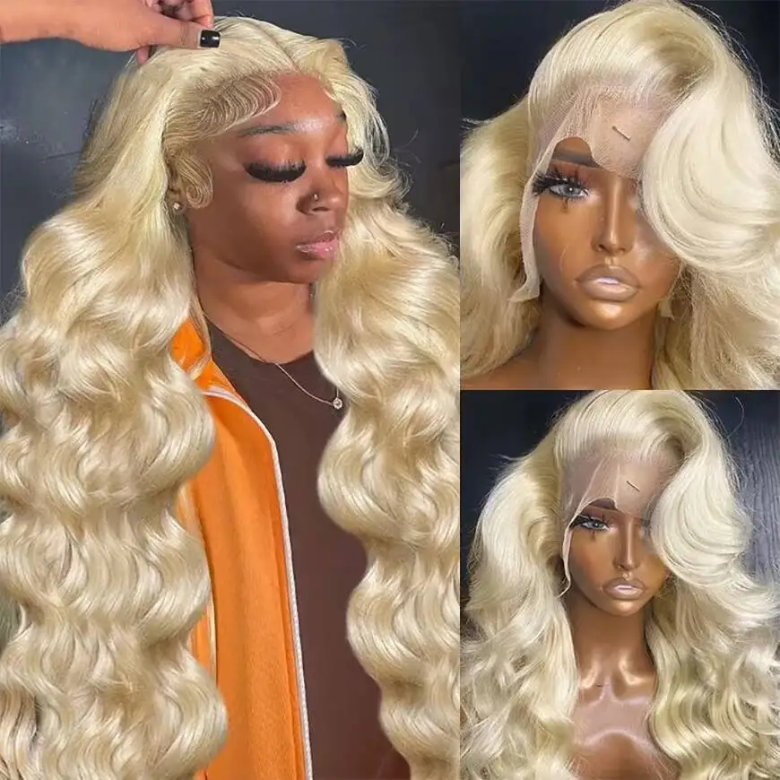 

613 Блондинка 13x6 Фронтальные парики Реми Бразильская объемная волна 13x4 Полный парик фронтальной части шнурка Парики из человеческих волос для женщин Плотность 220%