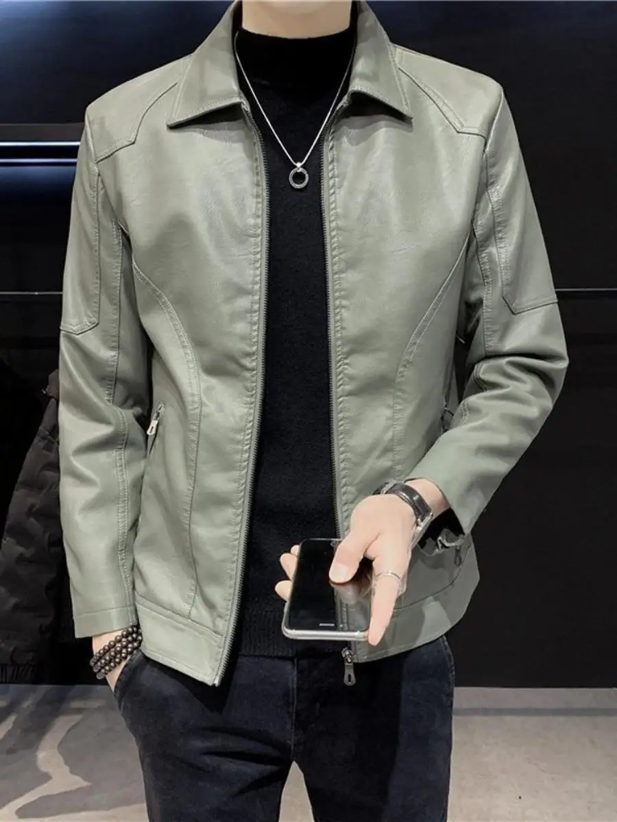 

Стильная мужская байкерская куртка на весну-осень-зиму с воротником на молнии, кожаное пальто, модная модель с длинными рукавами, городской стиль, Cleanfit