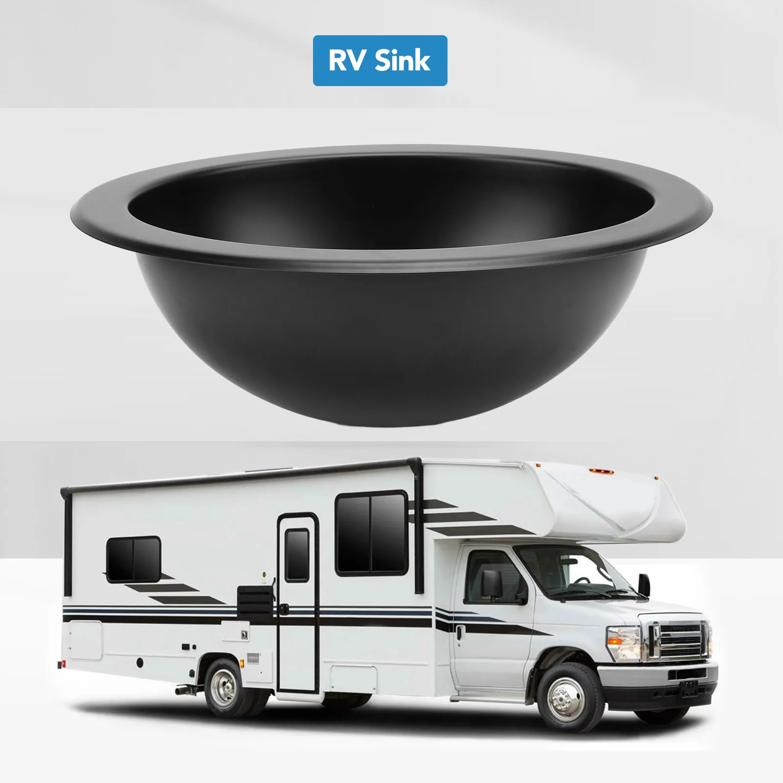 

RV Wash Basin Sink Large Capacity 304 Stainless Steel Round 340 X 270 X 120mm Embedded Installation RV Bathroom Sink for Boat