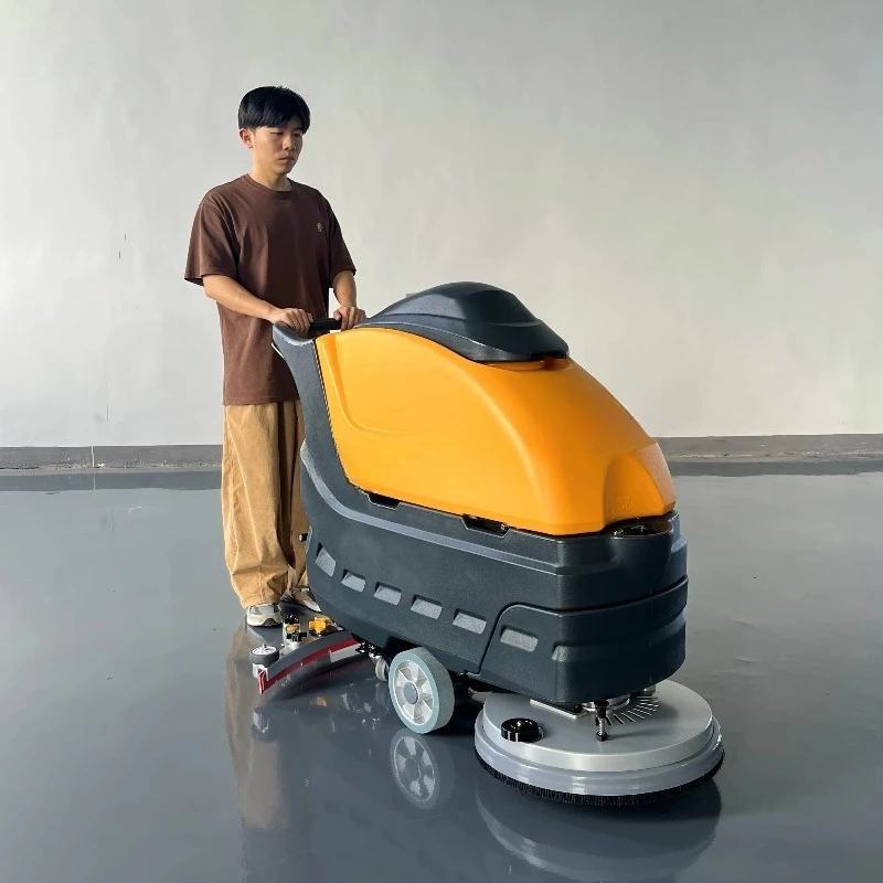 Battery Powered Walk Behind Stand on Spin Rechargeable Sweeper Floor Scrubber Brush Cleaner Machine