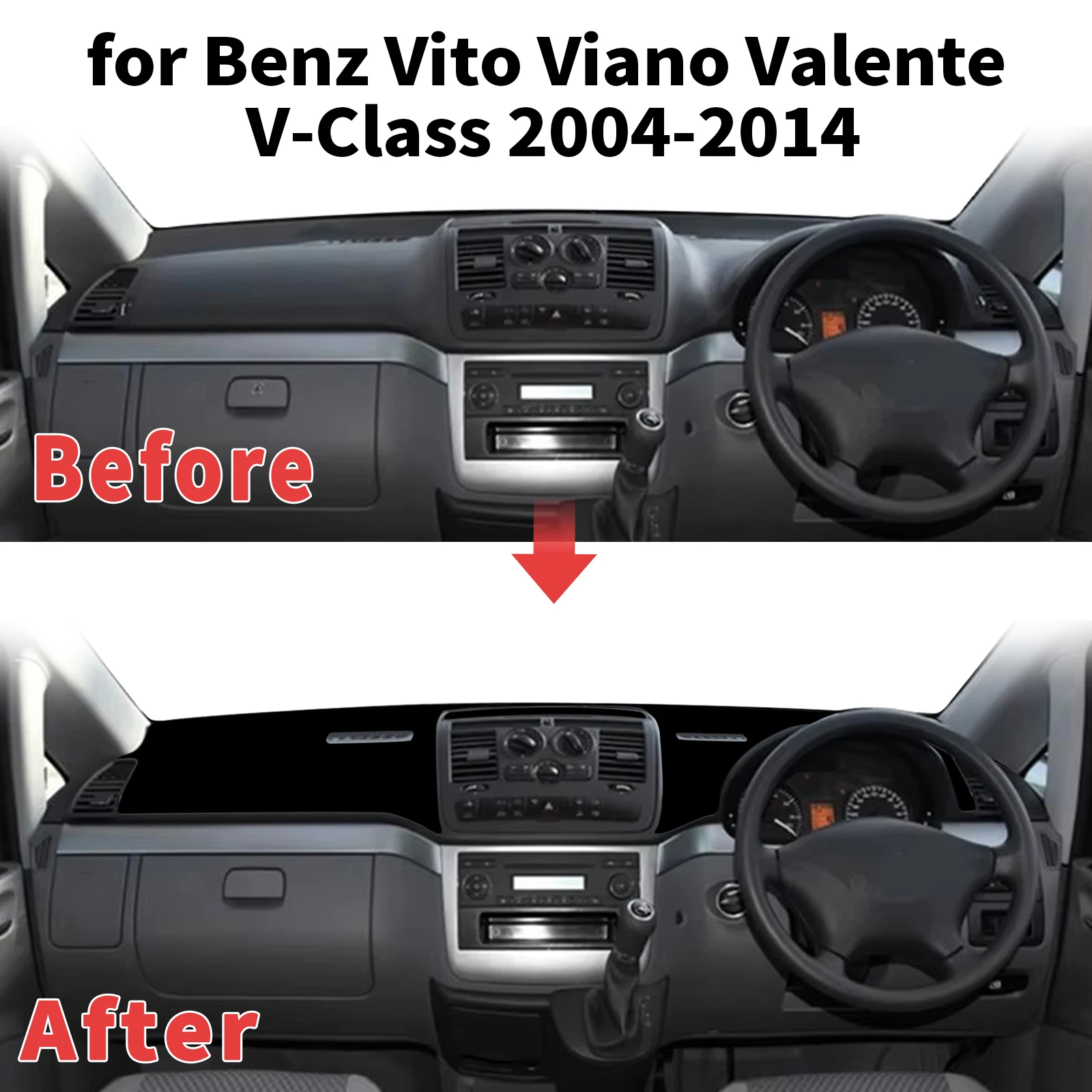 for Benz Vito W639 Viano Valente 2004-2014 V Class Dashboard Cover Sun Shade Protector Dashmat Anti-Glare UV Carpet Mat Dash Mat