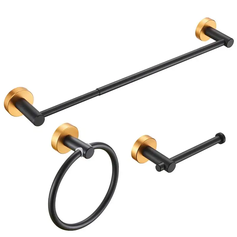 

Adjustable 3-Piece Towel Bar Set, Thick Space Aluminum, Black Gold Finish, 16 to 27 Inches, Bathroom Accessories