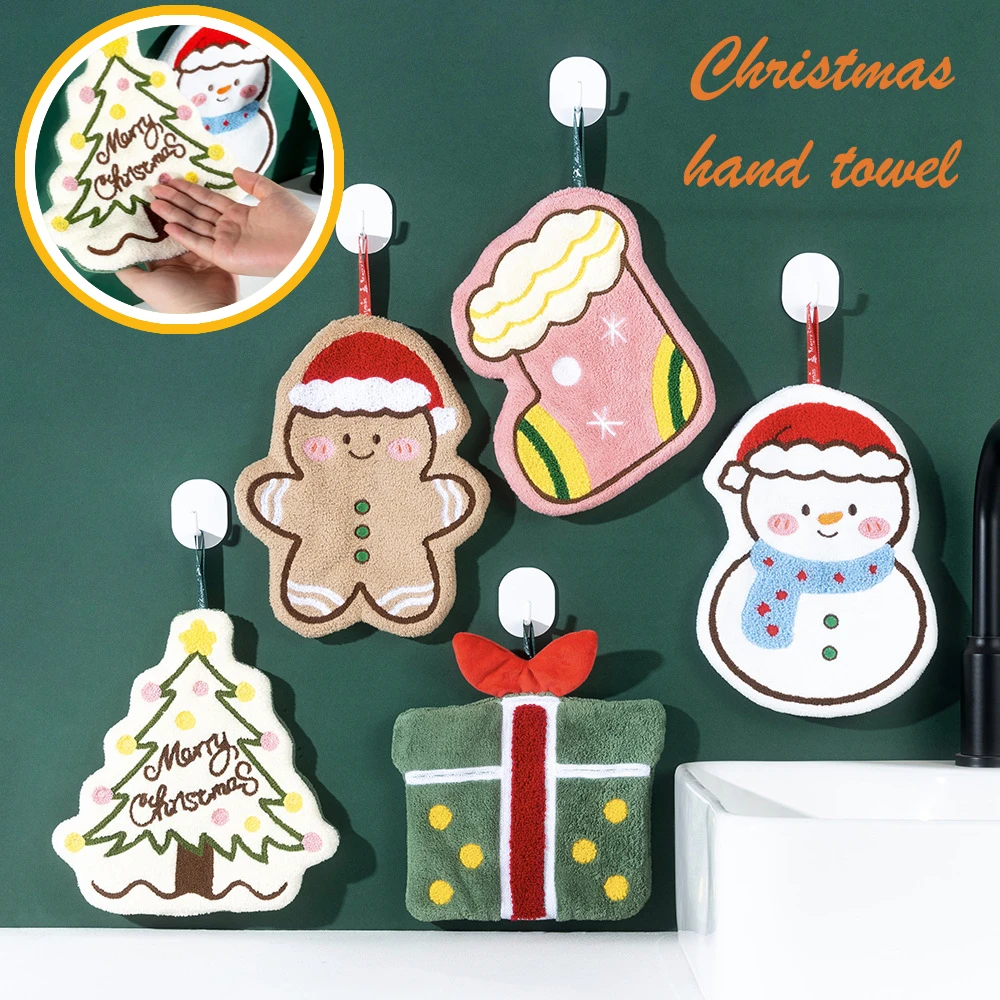 

Cartoon Christmas Hand Towel Snowman Coral Fleece Wipe Cloth Cleaning Cloth Christmas New Year Home Party Decoration Supplies