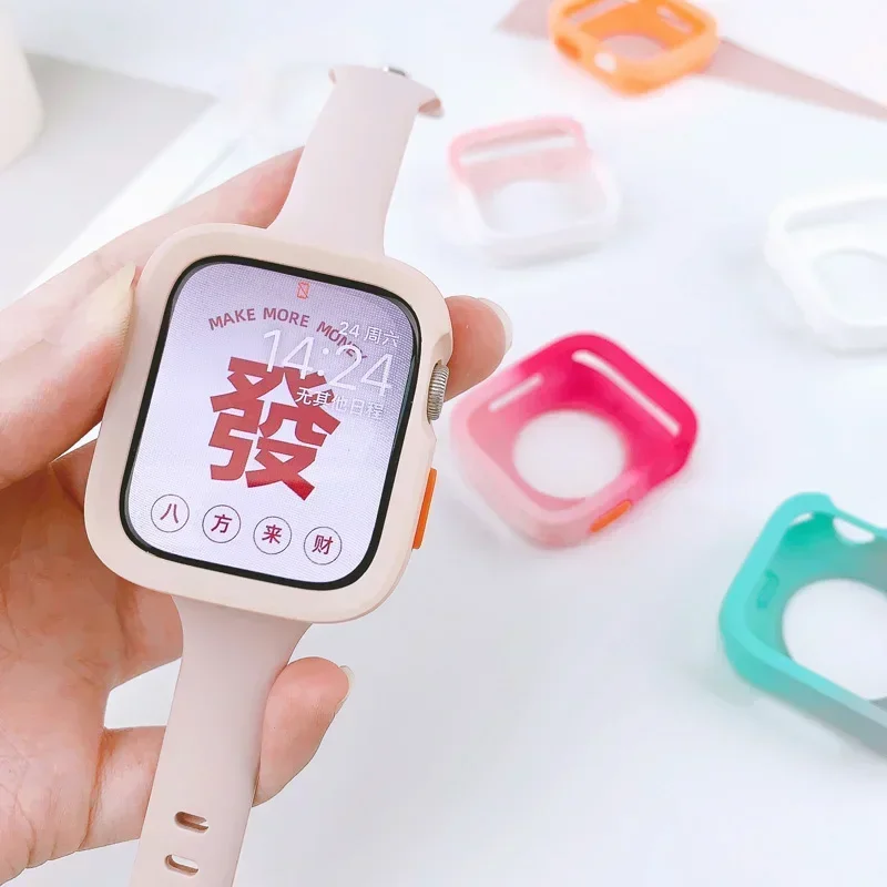 Pelindung layar untuk Apple Watch casing 45mm 41mm 44MM 40MM 42mm 38MM penuh TPU penutup aksesoris Iwatch seri 9 8 7 SE 6 3