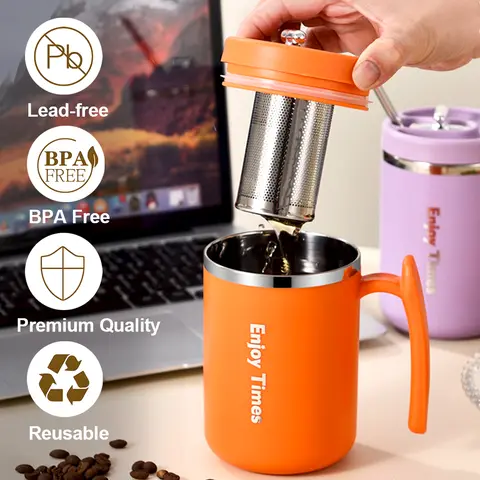 500ML Tea Cup With Strainer And Straw Stainless Steel Liner Coffee Mug With Lid Water Bottle Office Christmas Gift Drinkware