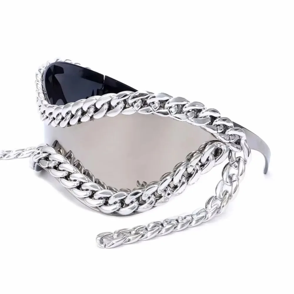 

Luxury Metal Chain Frame Sunglasses Metal Chain Decoration Cool Style UV400 Lenses Eyewear Large Frame All Matching Punk Glasses