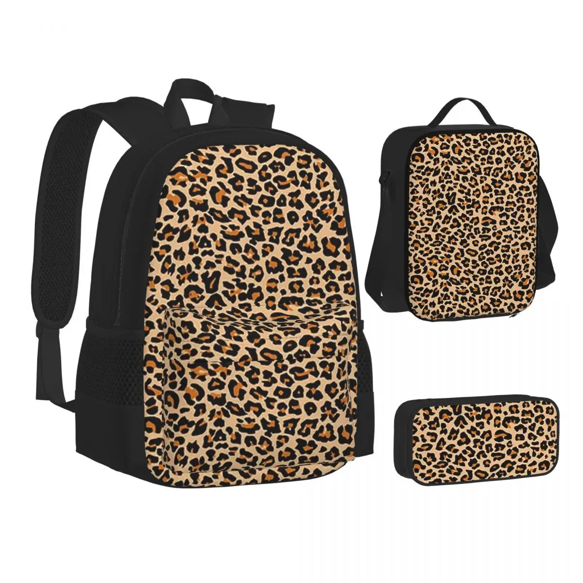 

Leopard Spotty Print Face Mask Backpacks Students Bookbag School Bags Kids Rucksack Lunch Bag Pen Bag Three-Piece Set
