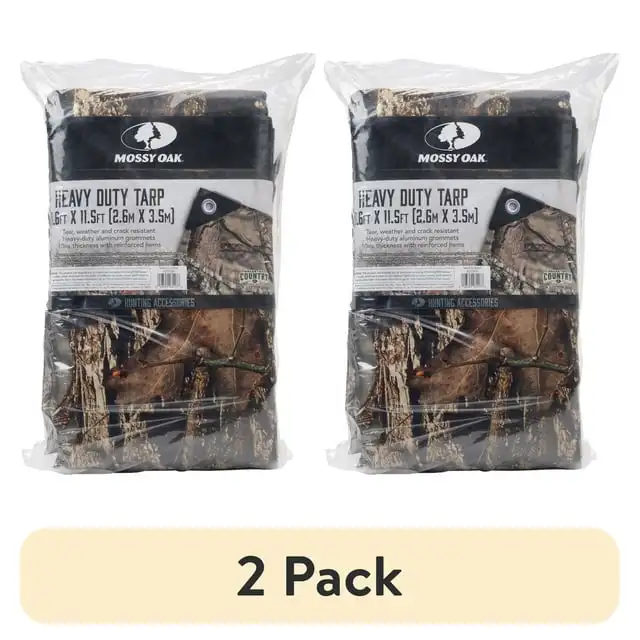 

(2 pack) Mossy Oak Waterproof Hunting Camo Tarp, 8.6' L x 11.5' W, PE Tarpaulin, 1.97 lb