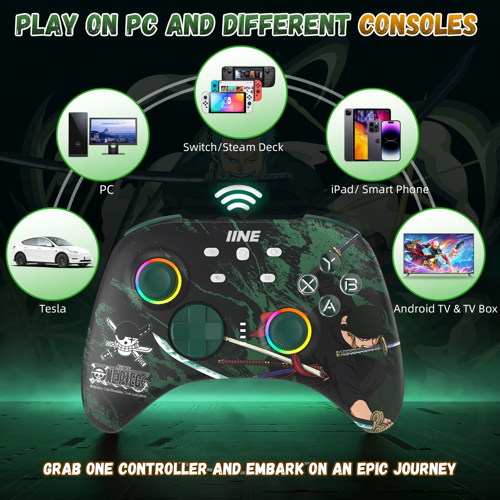 IINE Ares-controlador inalámbrico de PC con diseño de dibujos animados, luz RGB, ajuste Macro, compatible con Nintendo Switch