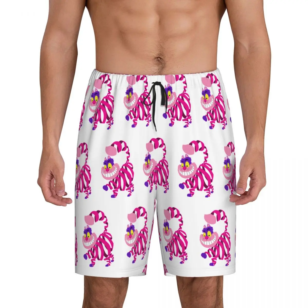 

Custom Alice In Wonderland Cheshire Cat Pajama Bottoms Men's Lounge Sleep Shorts Stretch Sleepwear Pjs with Pockets