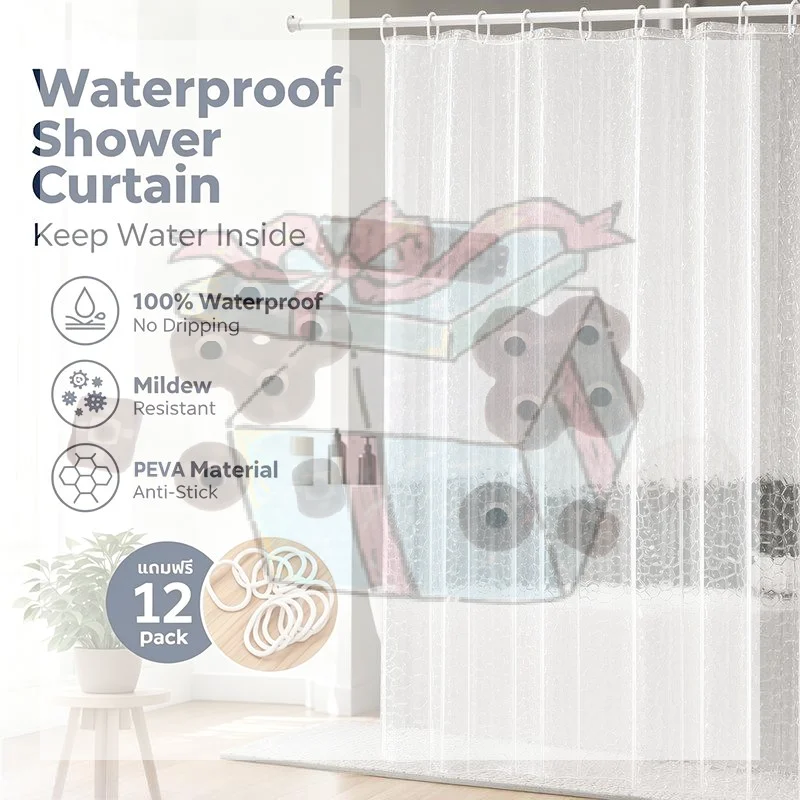 Shower Curtain Liner - PEVA Gravel Shower Curtain Transparent Lining