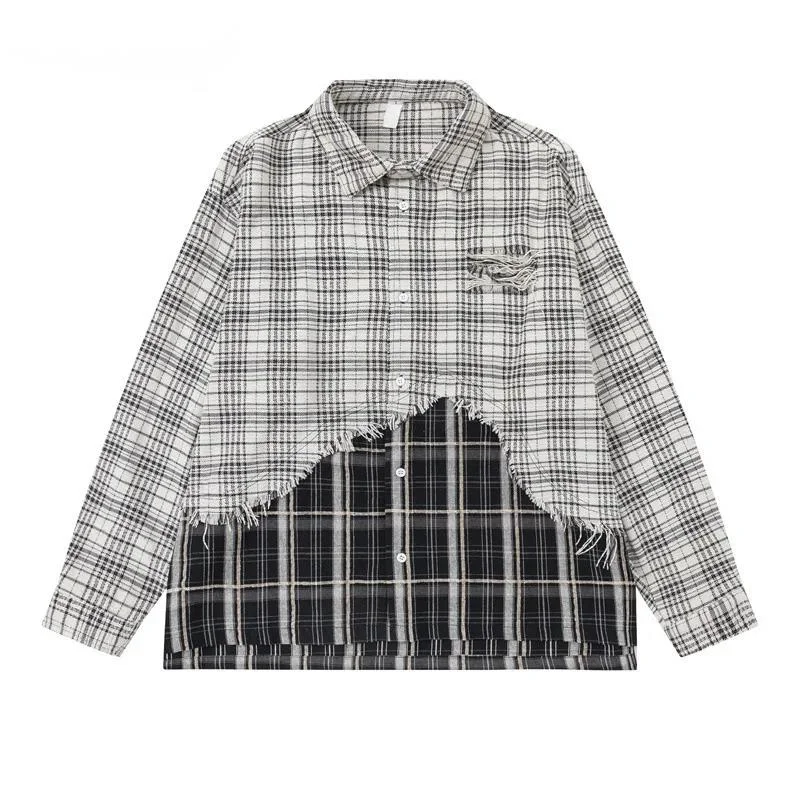 Versatile Casual Checkered Shirt Men's Fashion Patchwork Long Sleeved Single Breasted Shirts 2026 Spring New 2RZKU