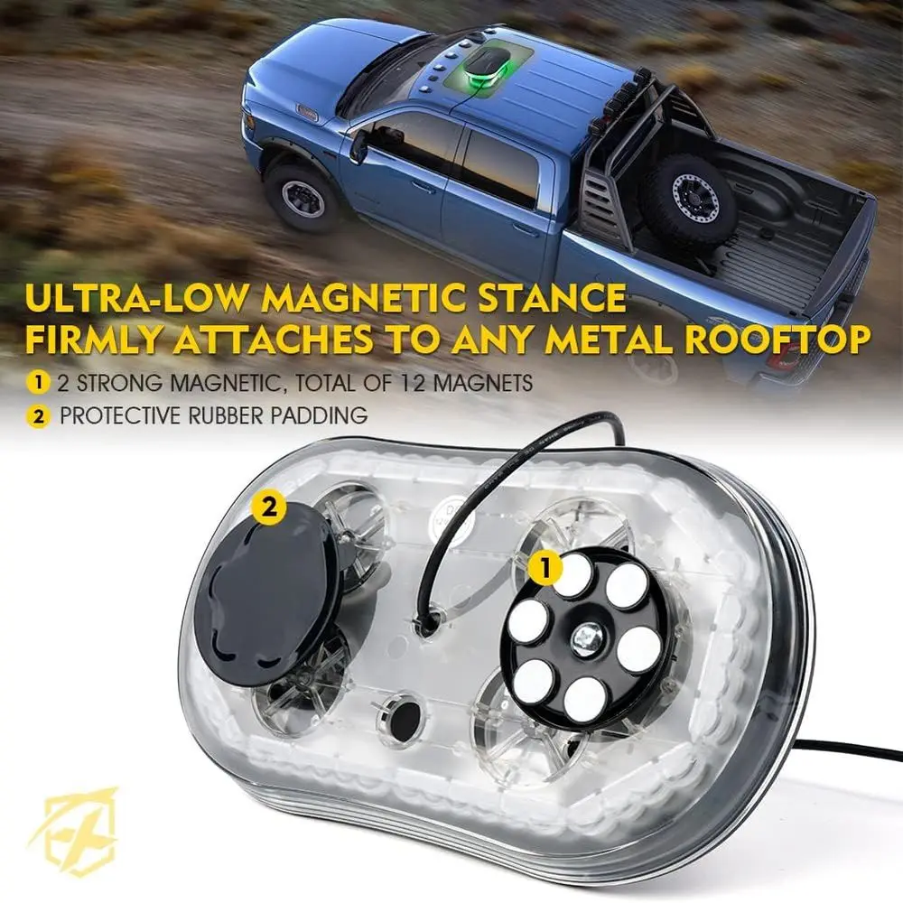 Faro stroboscopico sul tetto del veicolo di emergenza con 19 modelli flash, base magnetica, bianco e verde
