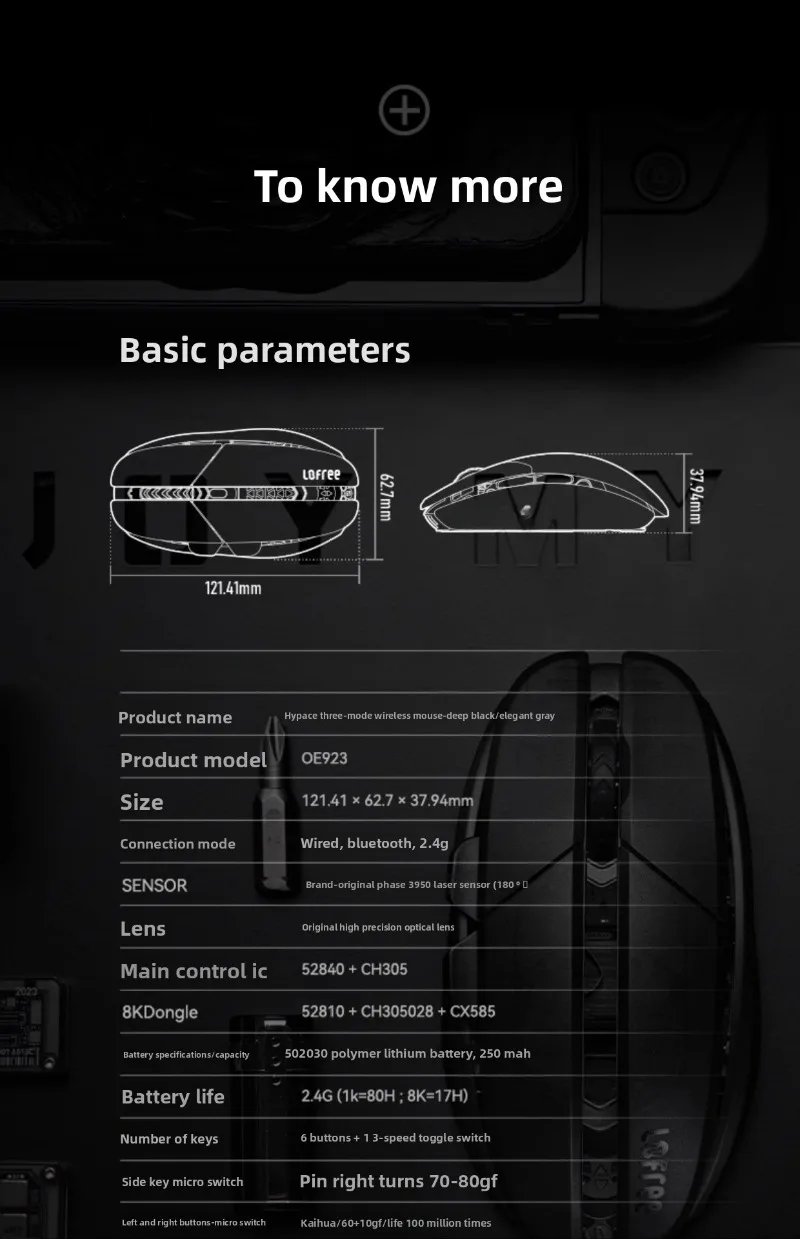 ماوس ألعاب HYPACE Falcon للرياضات الإلكترونية، سماعة لاسلكية تعمل بالبلوتوث، ثلاثي الأوضاع للمكتب، خفيف الوزن 3950 #6