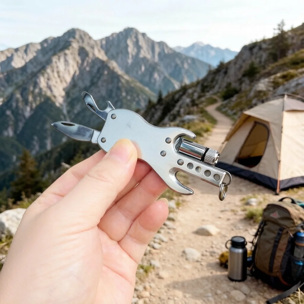 Keychain Design Ultimate EDC Multitool Folding Knife-Opener-Screwdriver-Light Compact Pocket Tool for Camping Survival