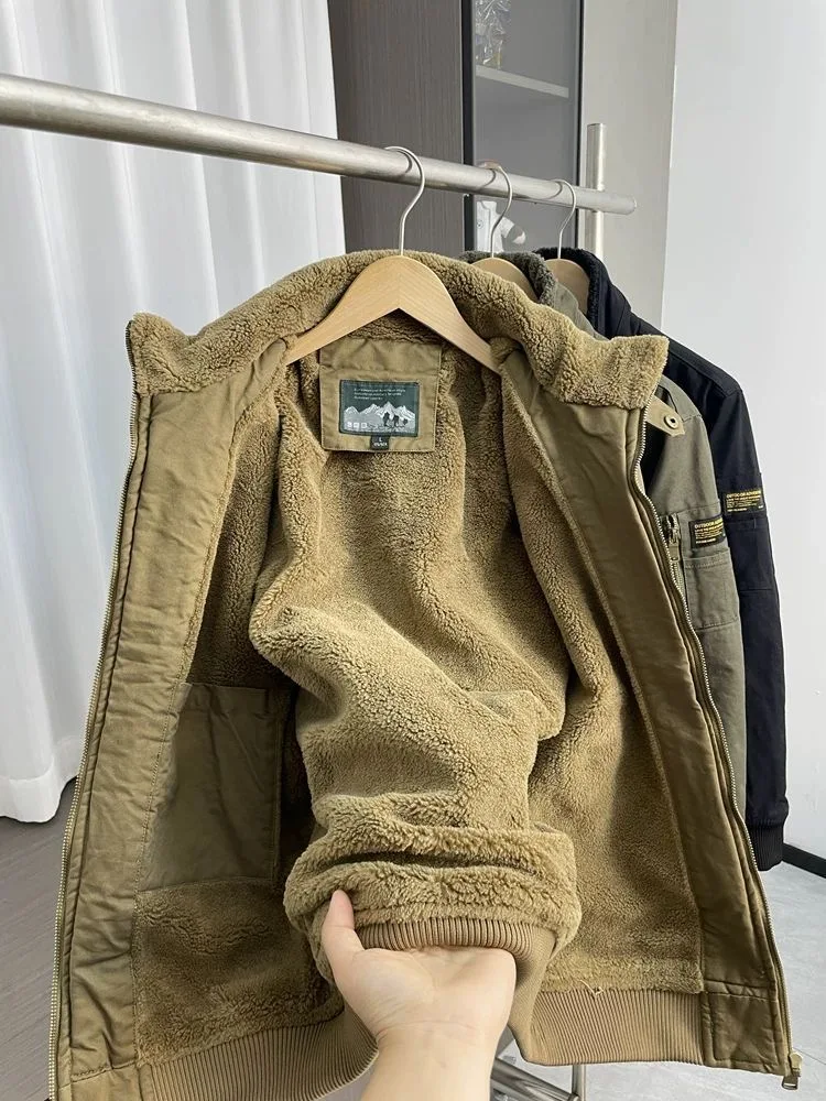 

Thiened Pure Cotton Pilot Jaet Warm Winter Coat Stand Collar Men's Cotton Clothes Casual Long Sve Youth Faion