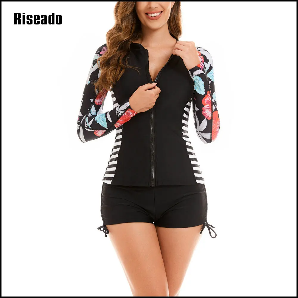 

Women's Long Sleeves Rash Guard Athletic Swim Tankini Sets Swimsuit