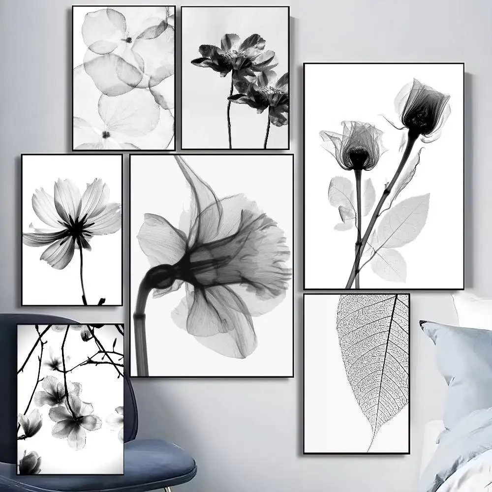 

Black And White Art Plant Flower Poster Waterproof HD Art Wall Decal Self-Adhesive Print. Aesthetic Home Room Decor for Living R
