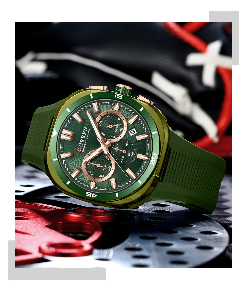 CURREN Herren Luxus-Sportuhr Chronograph Quarz-Armbanduhr mit Silikonarmband Leuchtende Zeiger Relógio Masculino – Detail 20