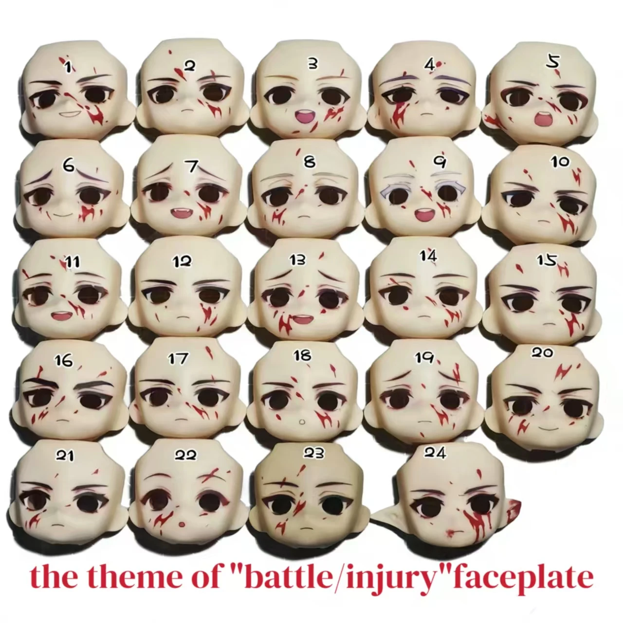 

1pc Handmade 1/12 Scale Doll Resin Replacement Faceplate for OB11 BJD– Anime Open Eye Yandere Bloody Battle Damage Dark Style