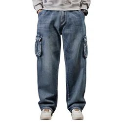 Men Jeans Baggy Hip Hop Jeans Multi Pockets Skateboard Jeans For Men Tactical Joggers Denim Pants Size 29-44