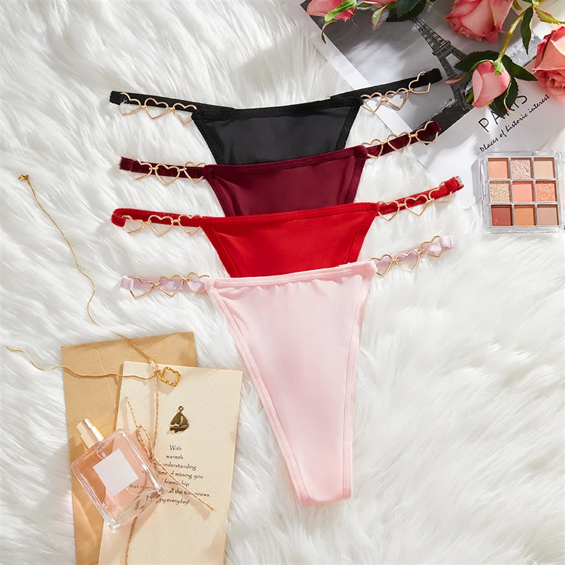 Women Sexy Thongs Low Rise Ladies G-string Heart Decoration Erotic Intimate Lingerie T-Back New Fashion Cotton Crotch Panties