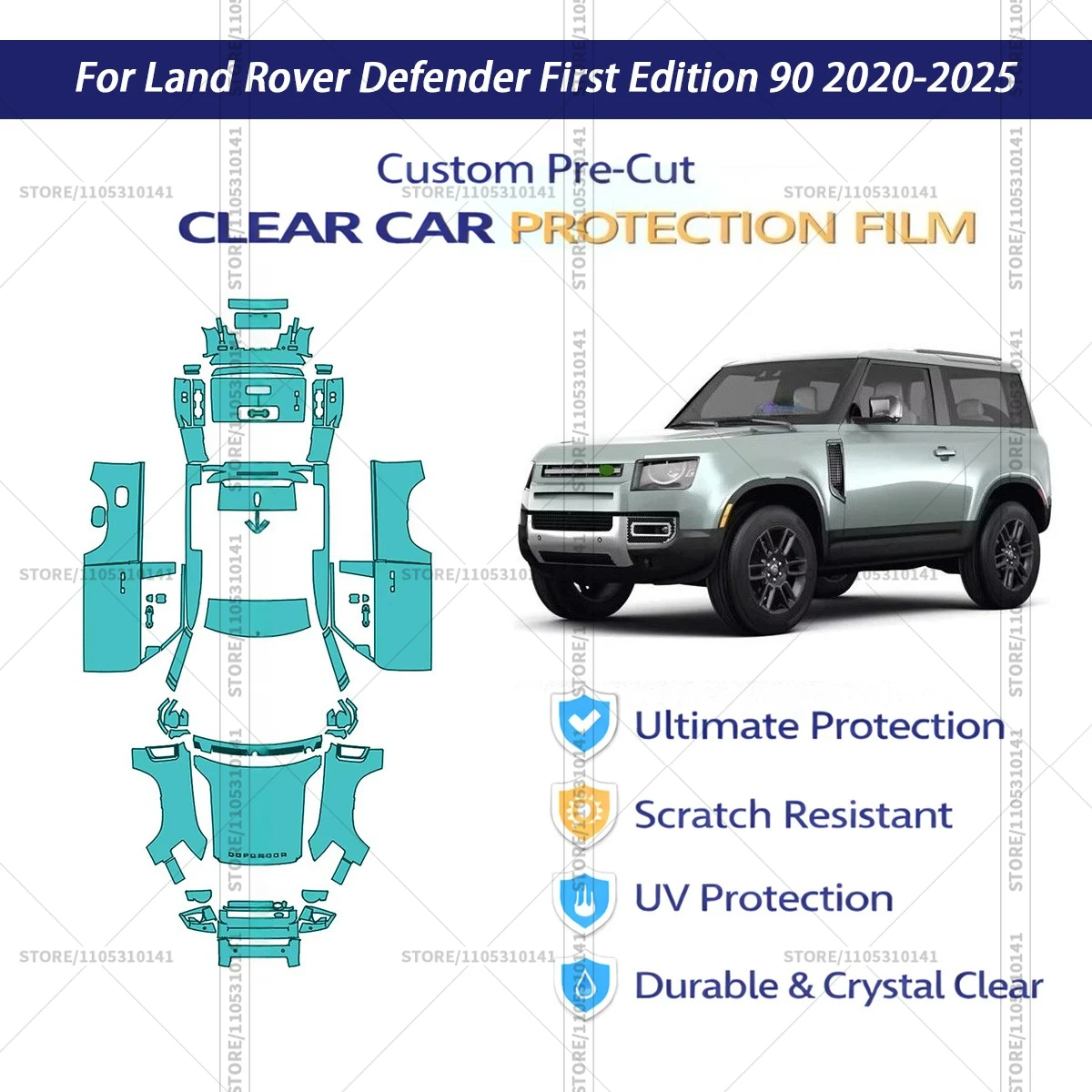 For Land-Rover-Defender-First-Edition-90-2020-2025 Pre-Cut Paint Protection Film PPF Transparent Car Film  Automotive PPF