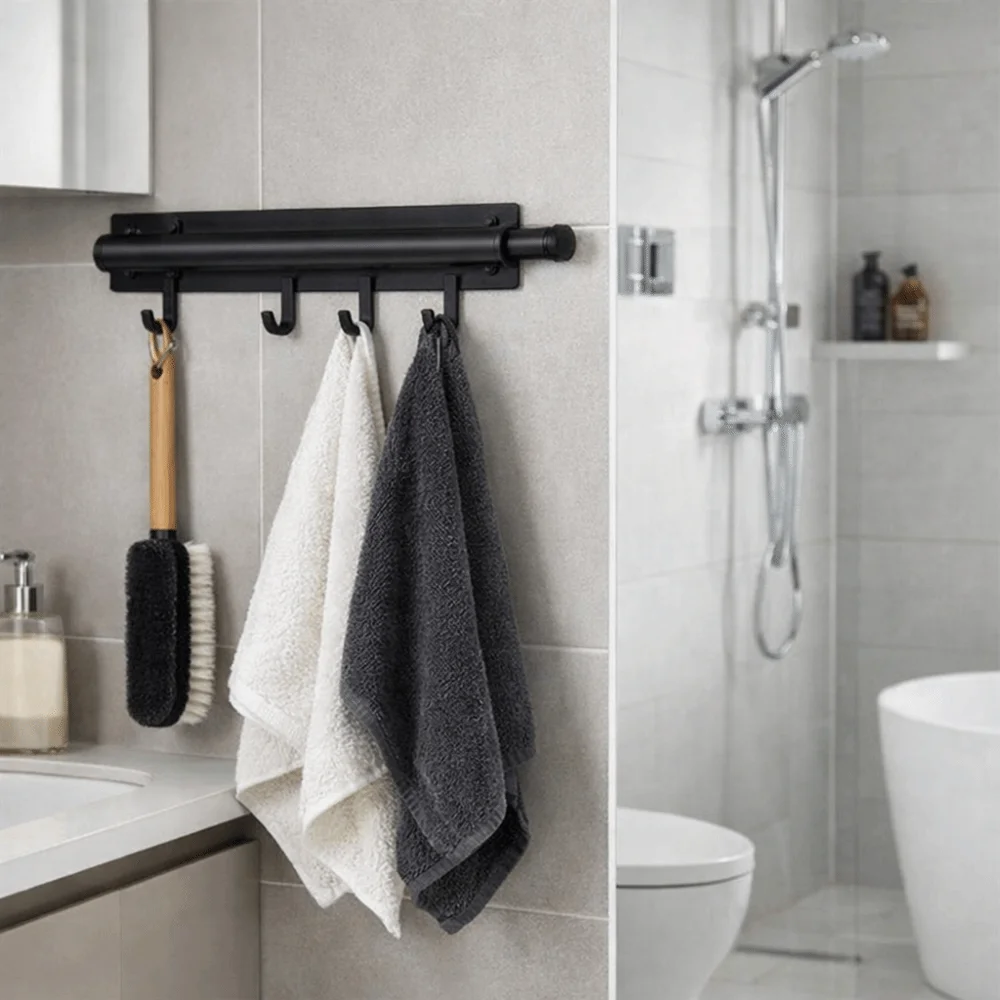 

Выдвижная настенная вешалка для шкафа из алюминиевого сплава с 4 крючками, экономящая пространство