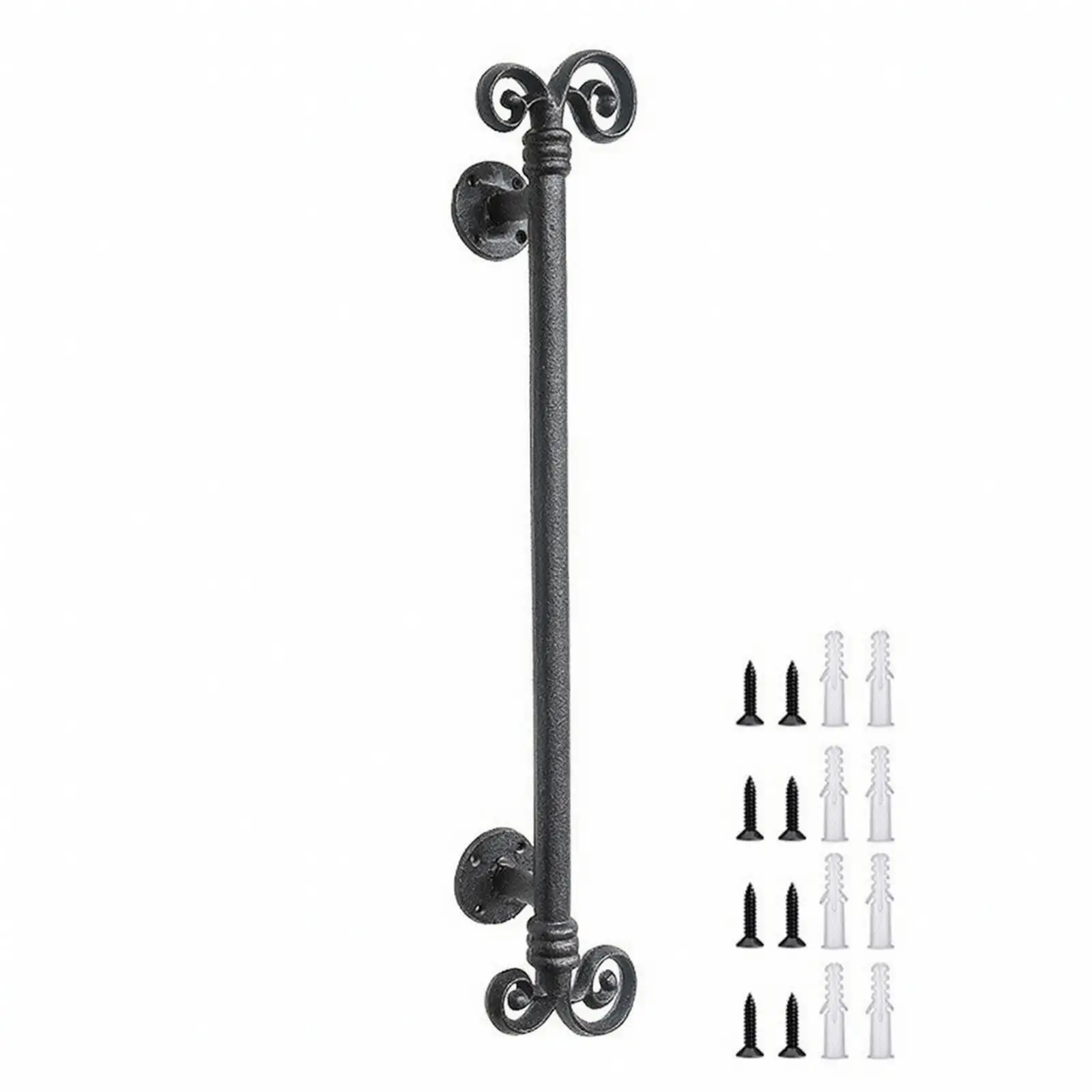 Cast Iron Door Pull Handle Oversized Vintage-Style Door Pull with Scrollwork Rustic Wall Decor Accent Handle Black Finish