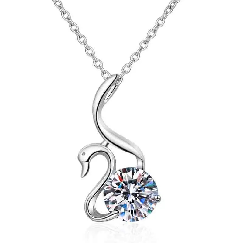 S925 pure silver necklace, 2 carat moissanite swan necklace, simulated diamond pendant, collarbone chain