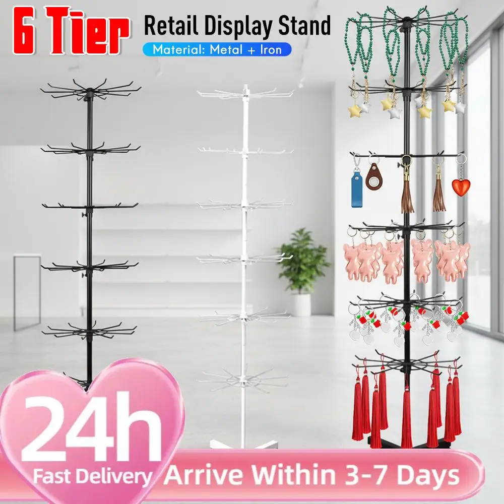 Adjustable 6 Tier Rotating Display Stand for Jewelry