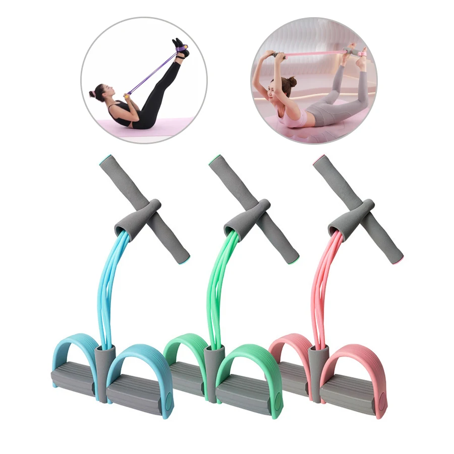 Multifunktions-Spannseil, 4-Röhren-elastisches Yoga-Pedal-Abzieher, Widerstandsband für Bauch/Taille/Arm/Bein-Dehnung, Schlankheitszug