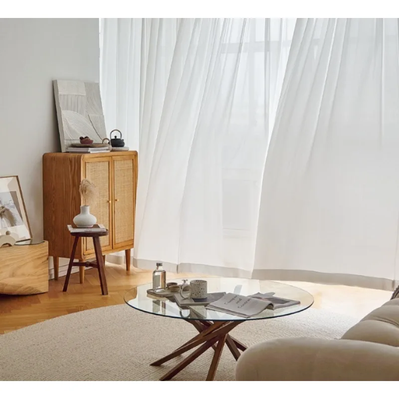 Light Luxury Dreamy Thickened Phantom Gauze Transparent and Opaque White Gauze Curtains Living Room Bedroom Balcony Curtains