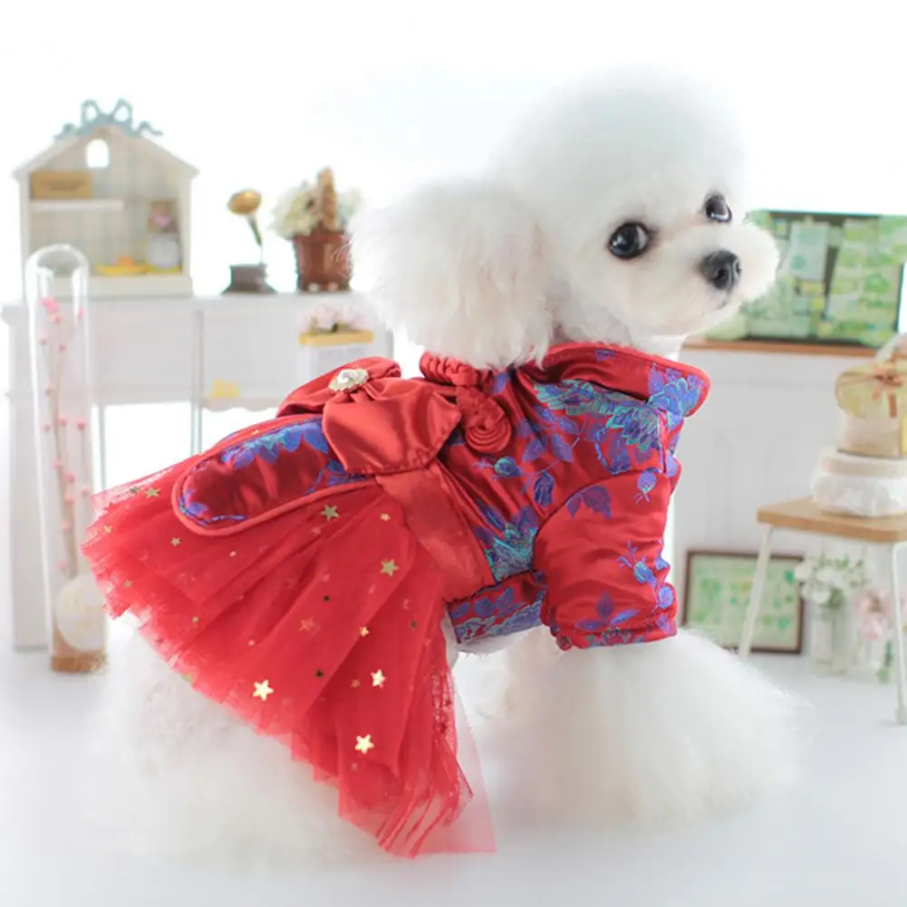 

Christmas Dog Dress Dog Costume for Festivals Coil Button Pet Wedding Dress Mesh Patchwork Thickened Cute for Bichon Frise