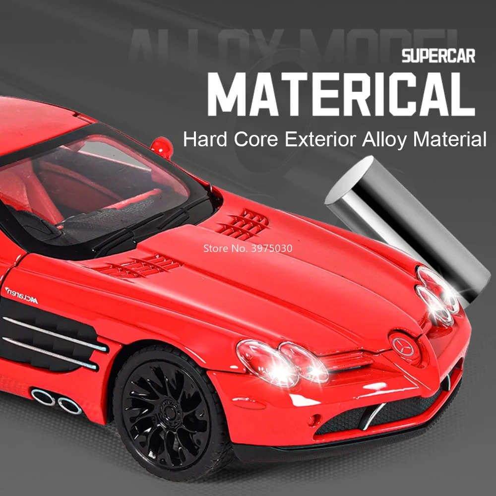 1:24 Benz SLR Modelli di auto Pressofusi in lega Ruota giocattolo Tirare indietro Auto sportiva in miniatura con musica leggera Veicolo Decorazione per bambini Regali