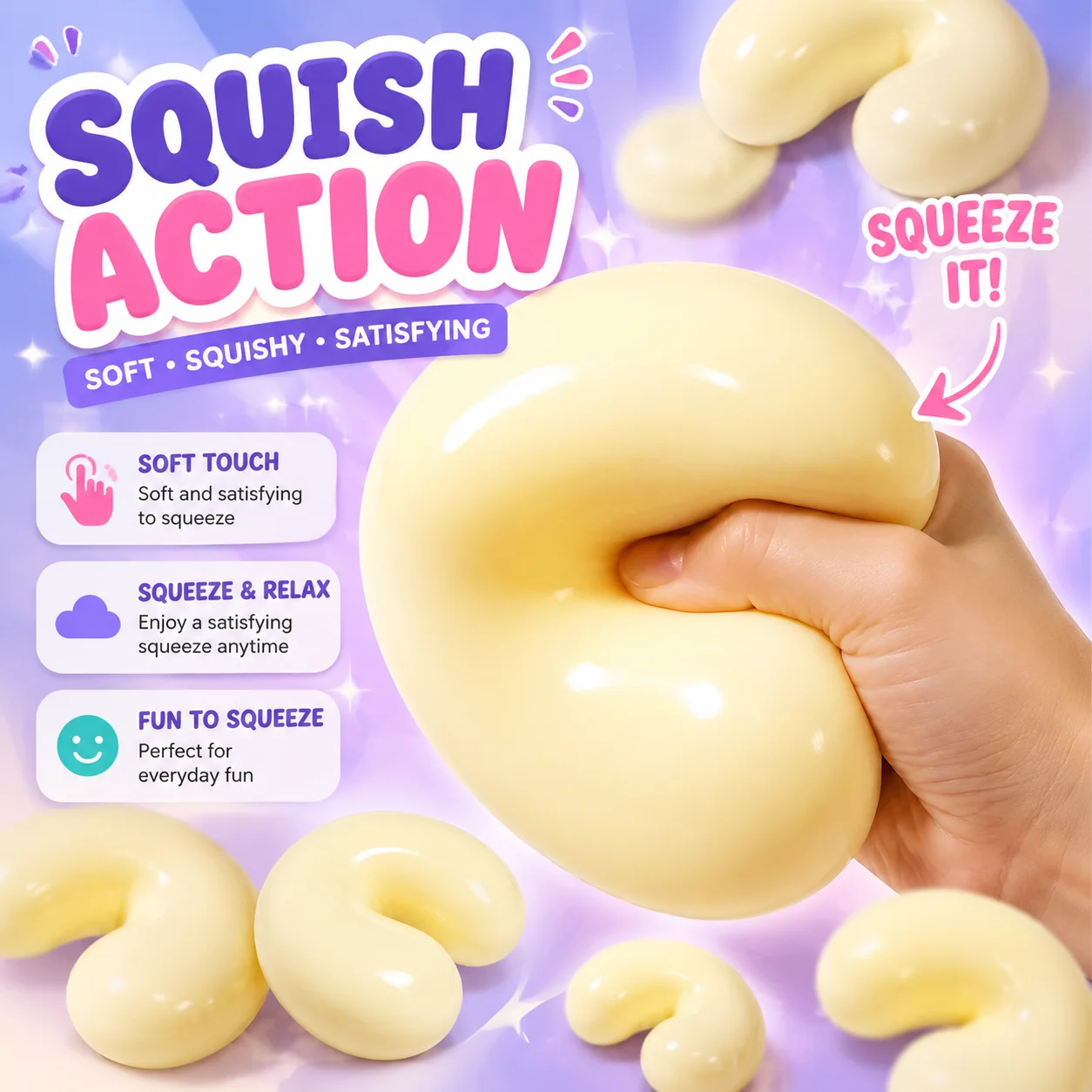 Squishy Ball Stress Relief Fidget Toy Anti Anxiety Sensory for Children Teens Adults with ADHD Durable Washable Squeeze Stress