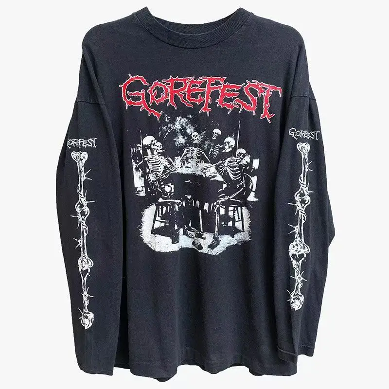 

High Street Gothic Punk Retro Streetwear Graphic Top Men Trendy Brand Y2K Harajuku Casual Cotton Round Neck Long Sleeve T-Shirt