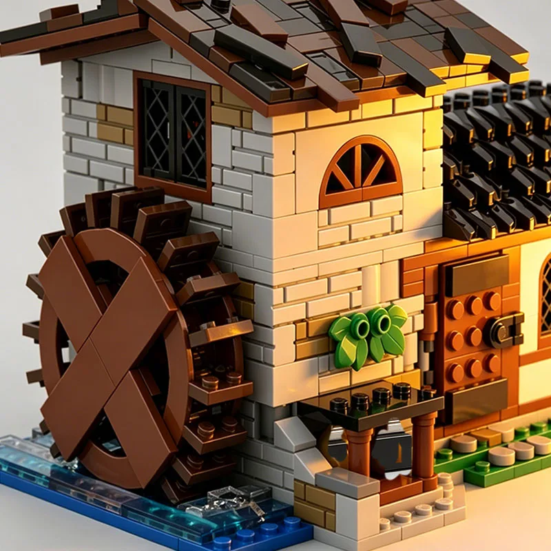 

Retro Water Mill Building Blocks, Creative Street View House Model, Small Particle Assembly Ornament Toy & Gift