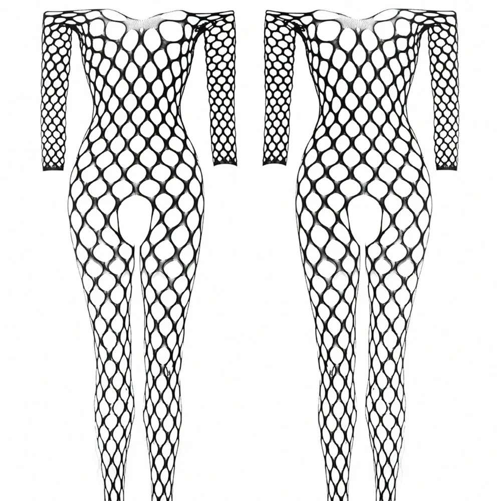 

Women's Fishnet Bodystocking Long Sleeve Off Shoulder Hollow Mesh Jumpsuits Bondage Sexy Lingerie for Nightclub Party Clubwear