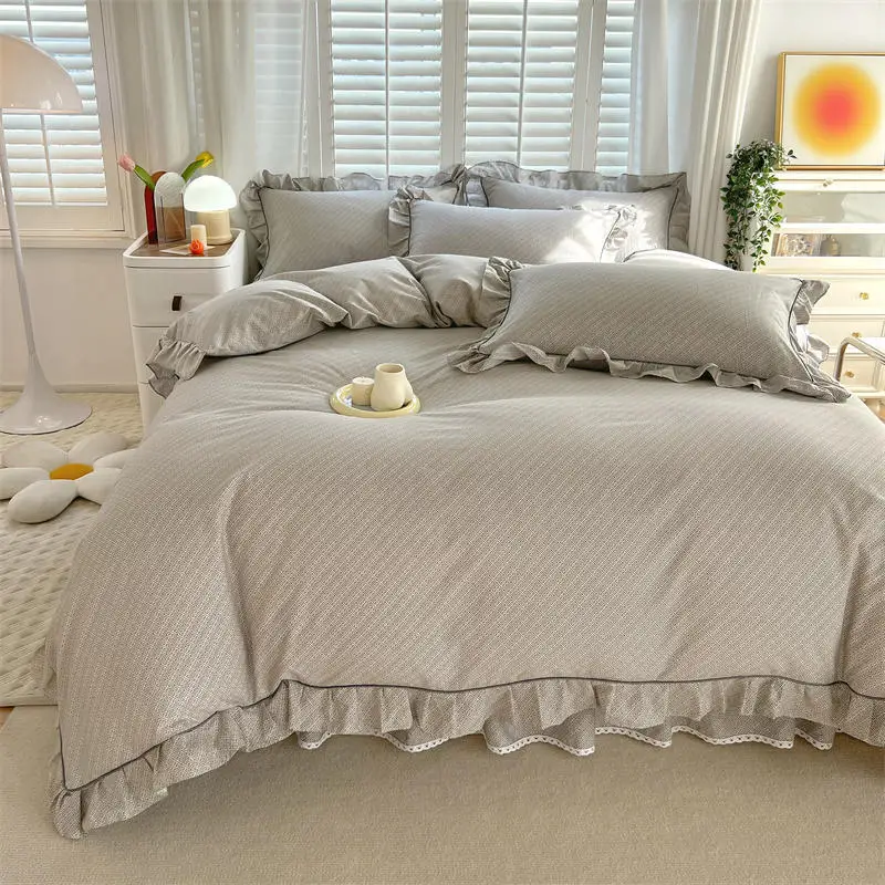 Bonenjoy 100%Cotton Duvet Cover Simple Style Quilt Cover with Ruffles Queen/King Size Cotton Bed Cover dekbedovertrek 240x220