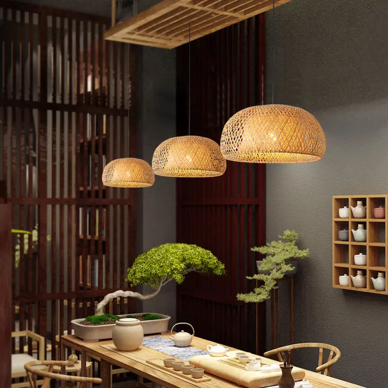 

Modern Lantern Rattan Bamboo Pendant Light For Dinning Room Hanging Lampshade Ceiling Chandelier Kitchen Lighting Suspension